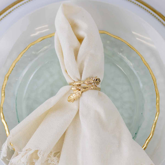 Acorn Branch Napkin Ring – Matte Gold (2")