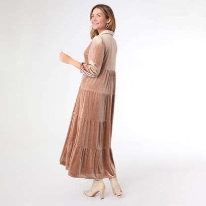 Romance Imagined Velour Dress — Apricot Buff