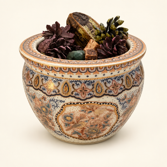 Chinoiserie Fishbowl Planter / Jardinière on an ivory background