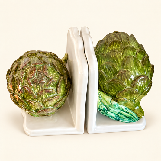 Artichoke bookends on an ivory background