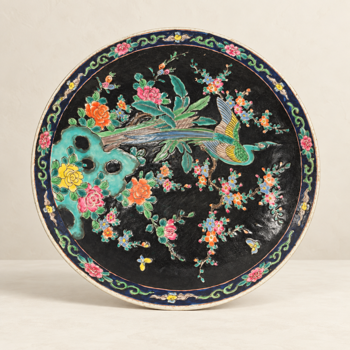 Large Imari Charger on warm ivory background