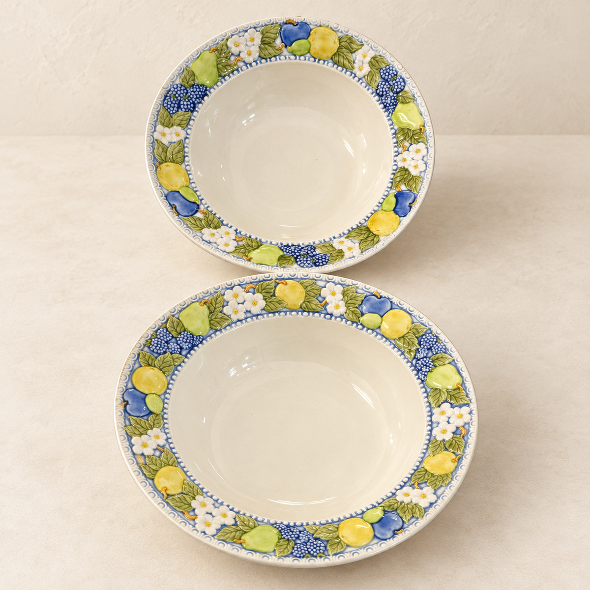 Vernon Ware serving bowls on warm ivory background