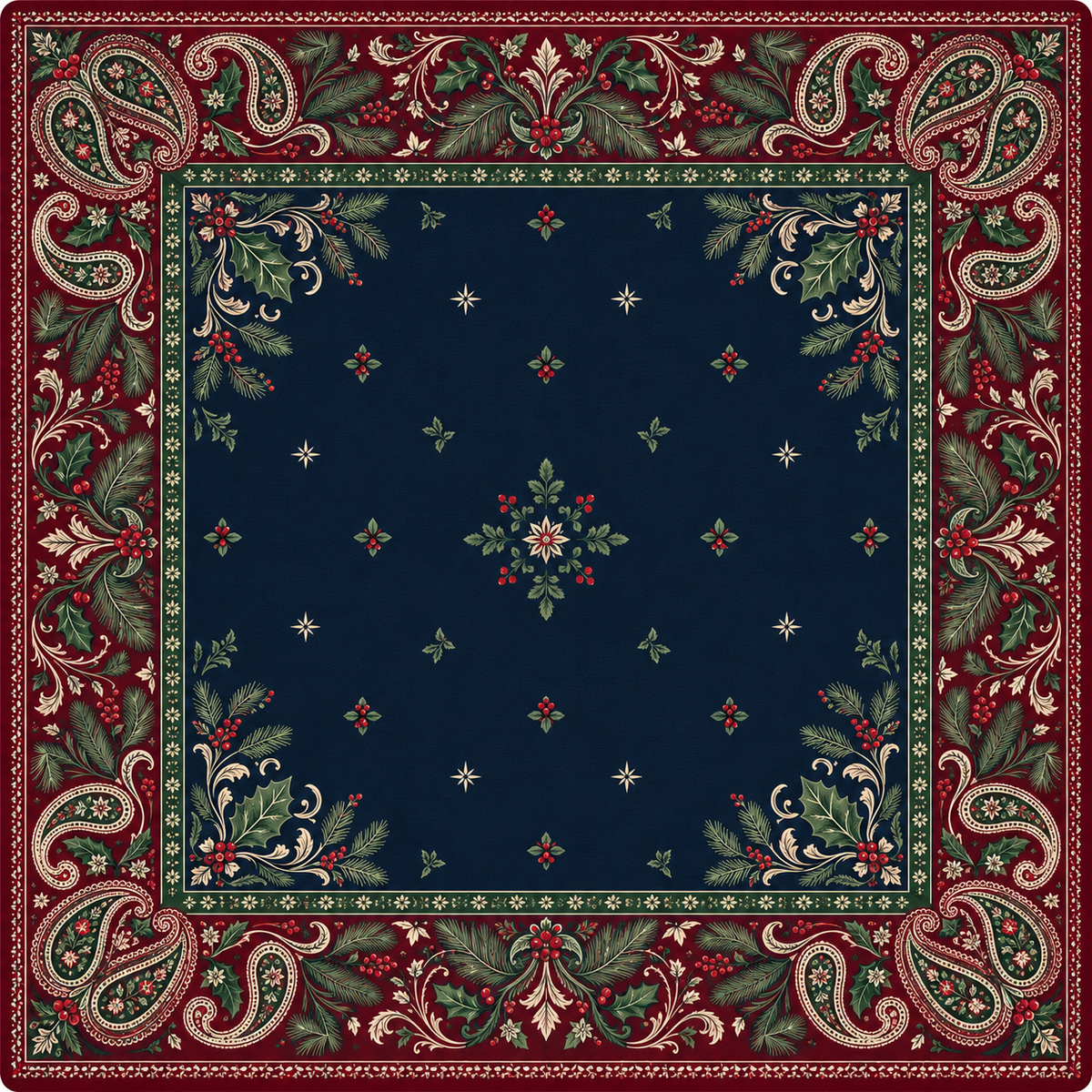 Holiday Paisley mahjong mat in navy, burgundy and evergreen