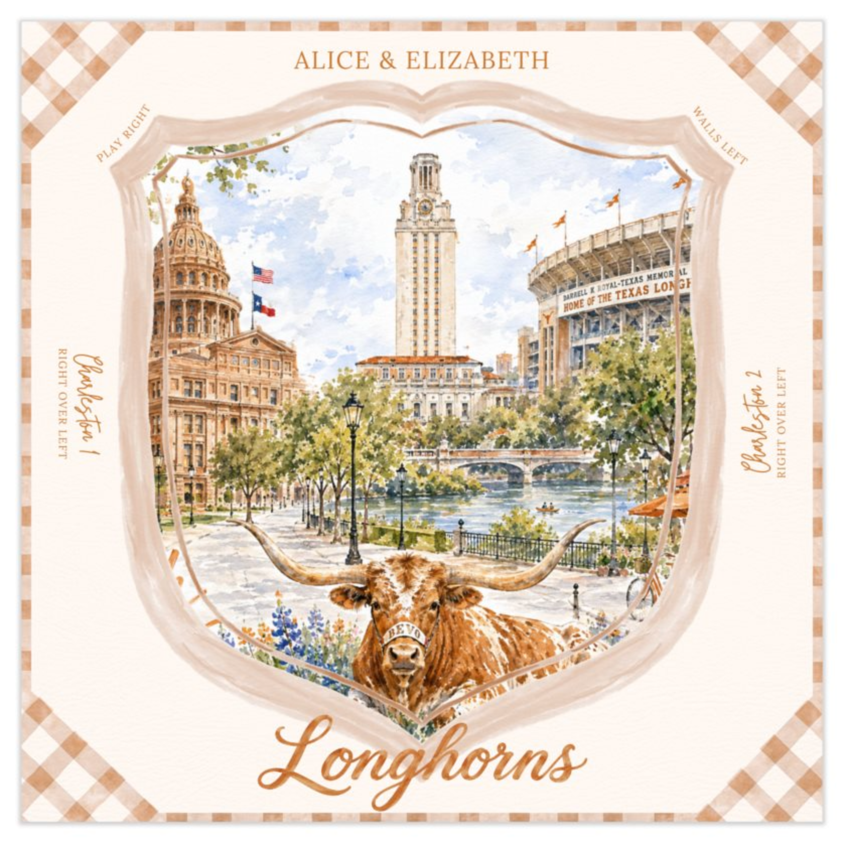 Longhorns mahjong mat flat artwork