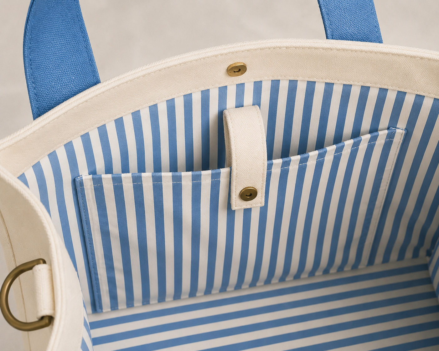 The Mahj Bag in Blue, striped interior