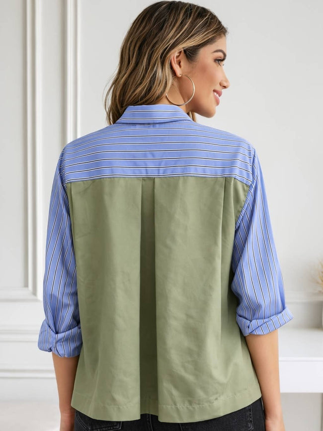 Brad & Rena Apparel Mila blue contrast back stripe shirt top