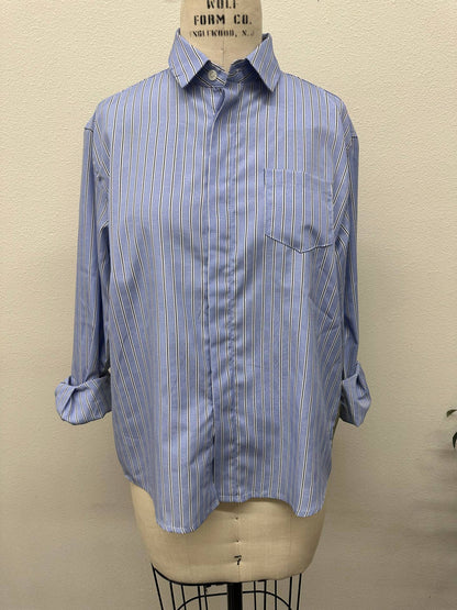 Brad & Rena Apparel Mila blue shirt with contrast back stripe detailing